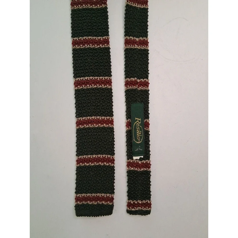 2 Classic Poly Knit Ties Men's Slim Fit Neckties Dk Brown & Hunter Green Striped